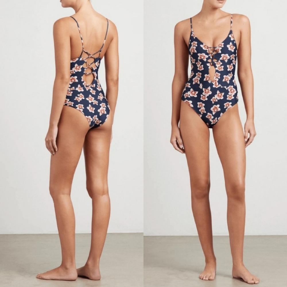 New acacia swimwear kokomo fullpiece swim suit isle L orchid tropical navy blue - Picture 3 of 10